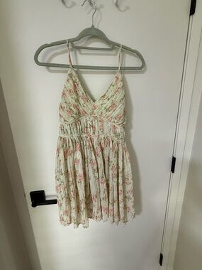 All in Favor Floral Mini Dress in Cream and Pink